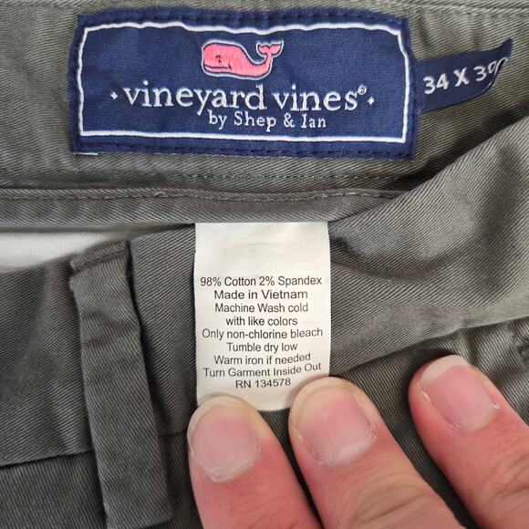 Vineyard Vines Mens Stretch Breaker Chino Pants Sz 34X30 Olive Green Cargo Golf - Picture 8 of 12
